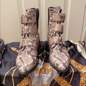 Steven New York Snake Combat Moto Boots with Buckle Straps